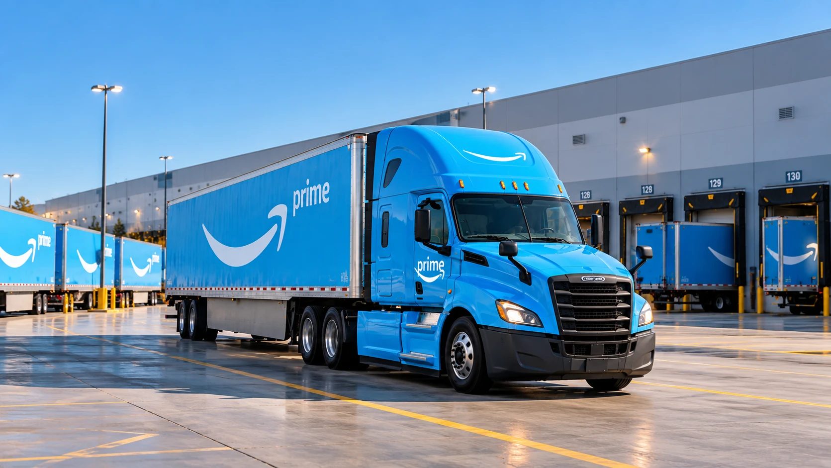 Amazon Prime semi truck at a distribution center
