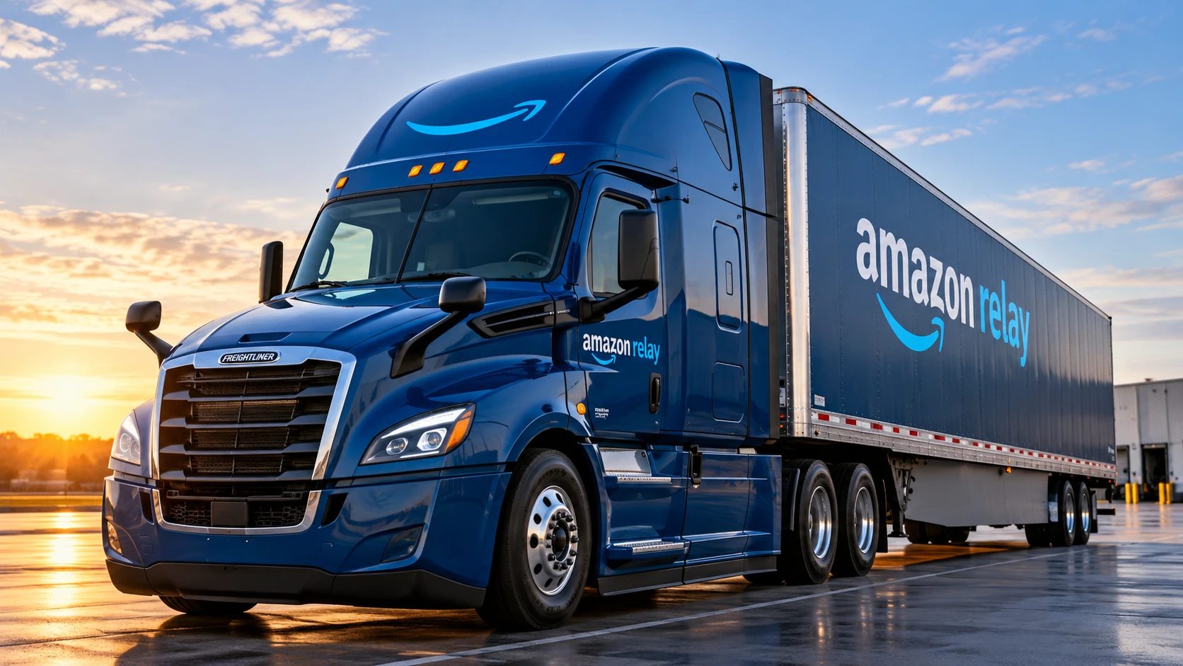 Amazon Relay sleeper truck at sunrise